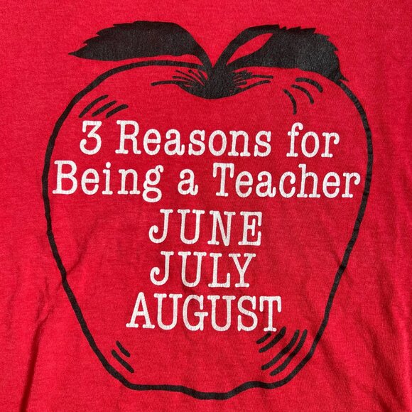 Vintage 90s Single Stitch Red Apple Teacher Novelty T-Shirt Screen Stars Size L - Picture 2 of 5